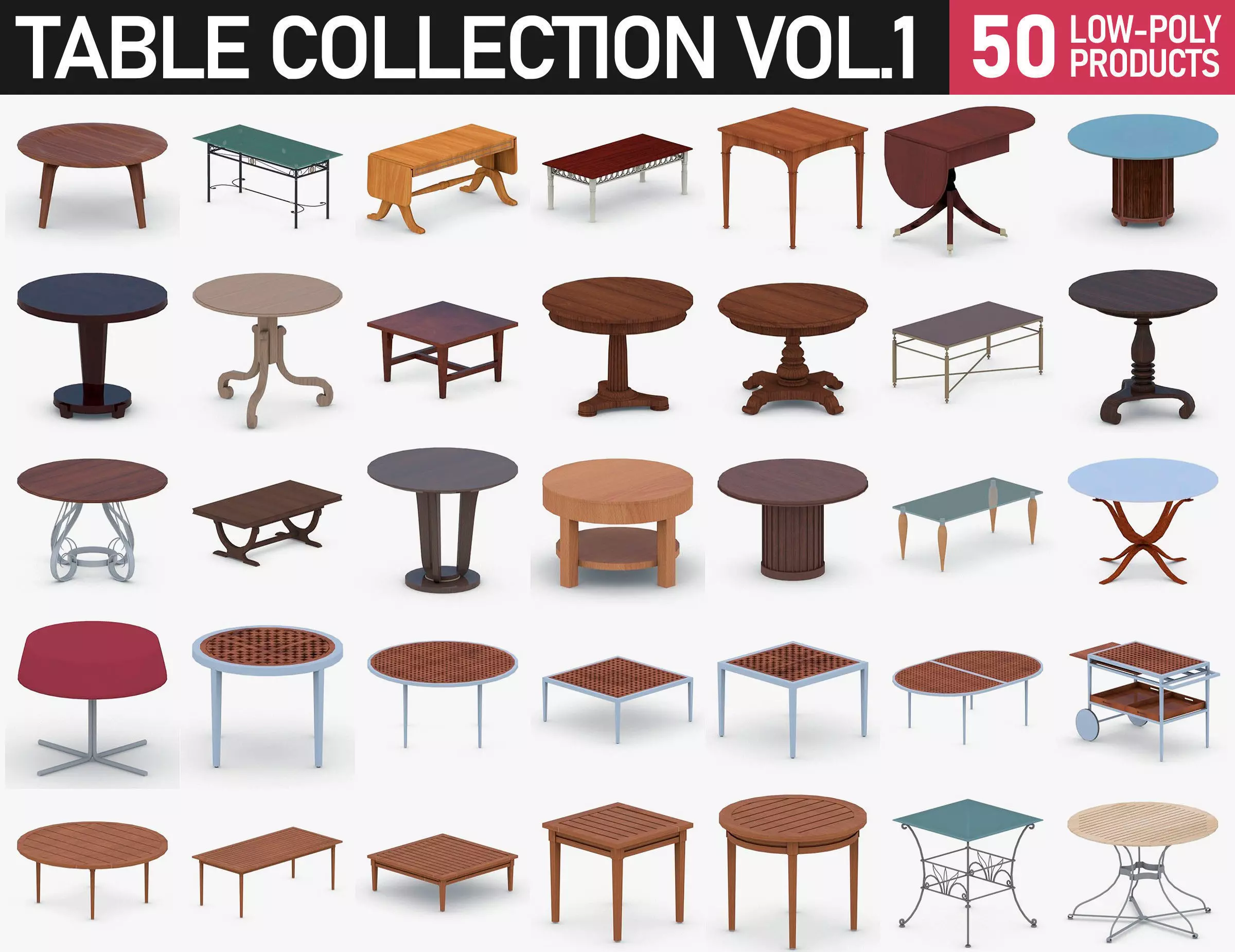 Tables Collection Vol 1 Low-poly 3D model_0