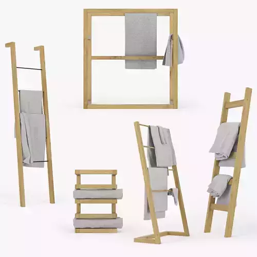 towel set three towels on wooden shelf