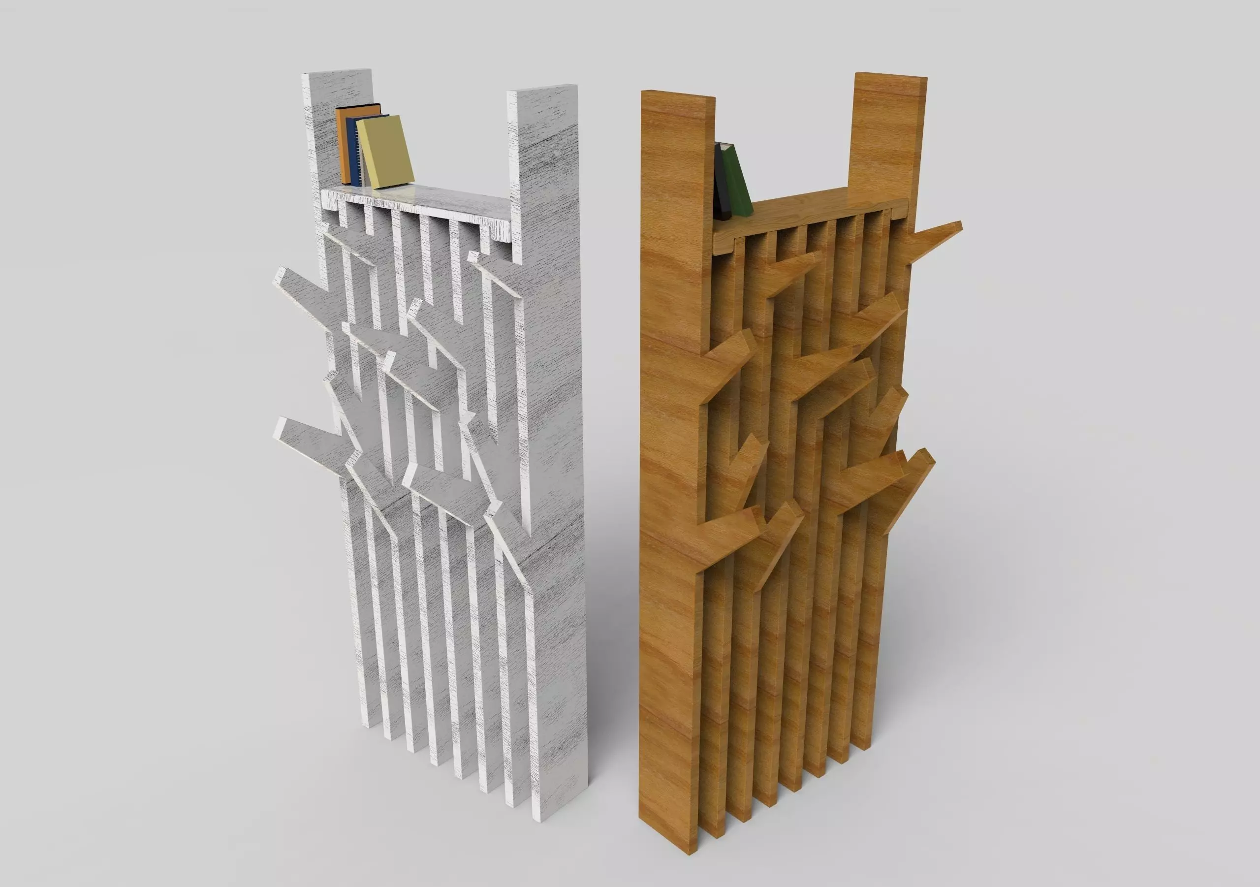 Wooden Hanger Bookshelf Low-poly 3D model_0