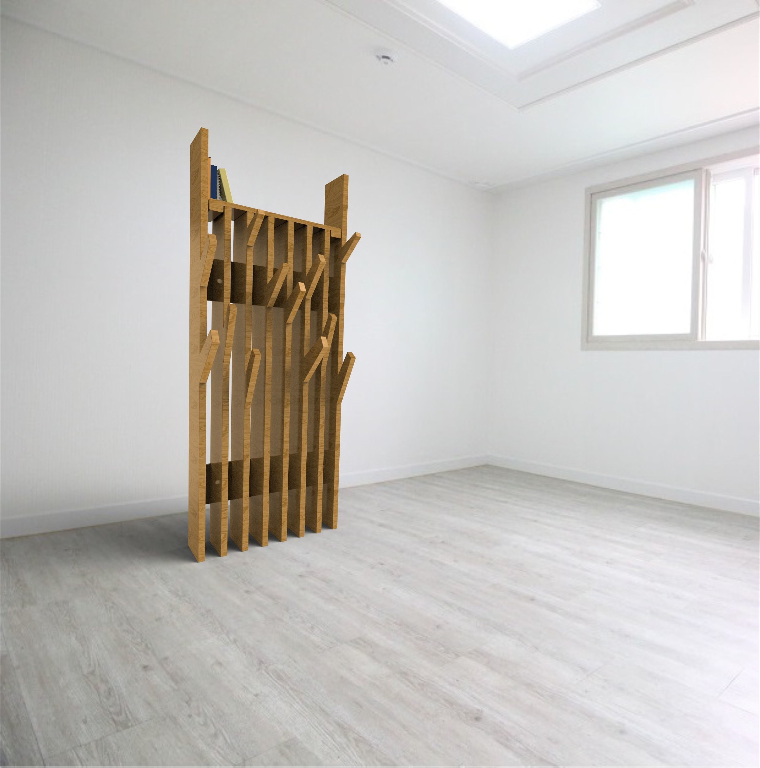 Wooden Hanger Bookshelf Low-poly 3D model_2