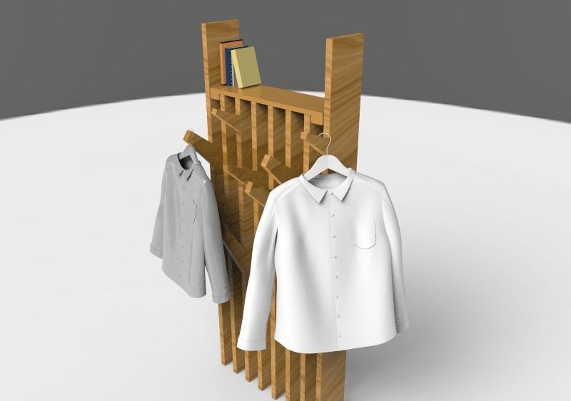 Wooden Hanger Bookshelf Low-poly 3D model_1
