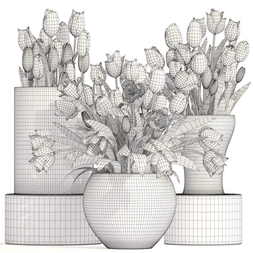 Bouquet of tulips 3 pieces 3D model_5