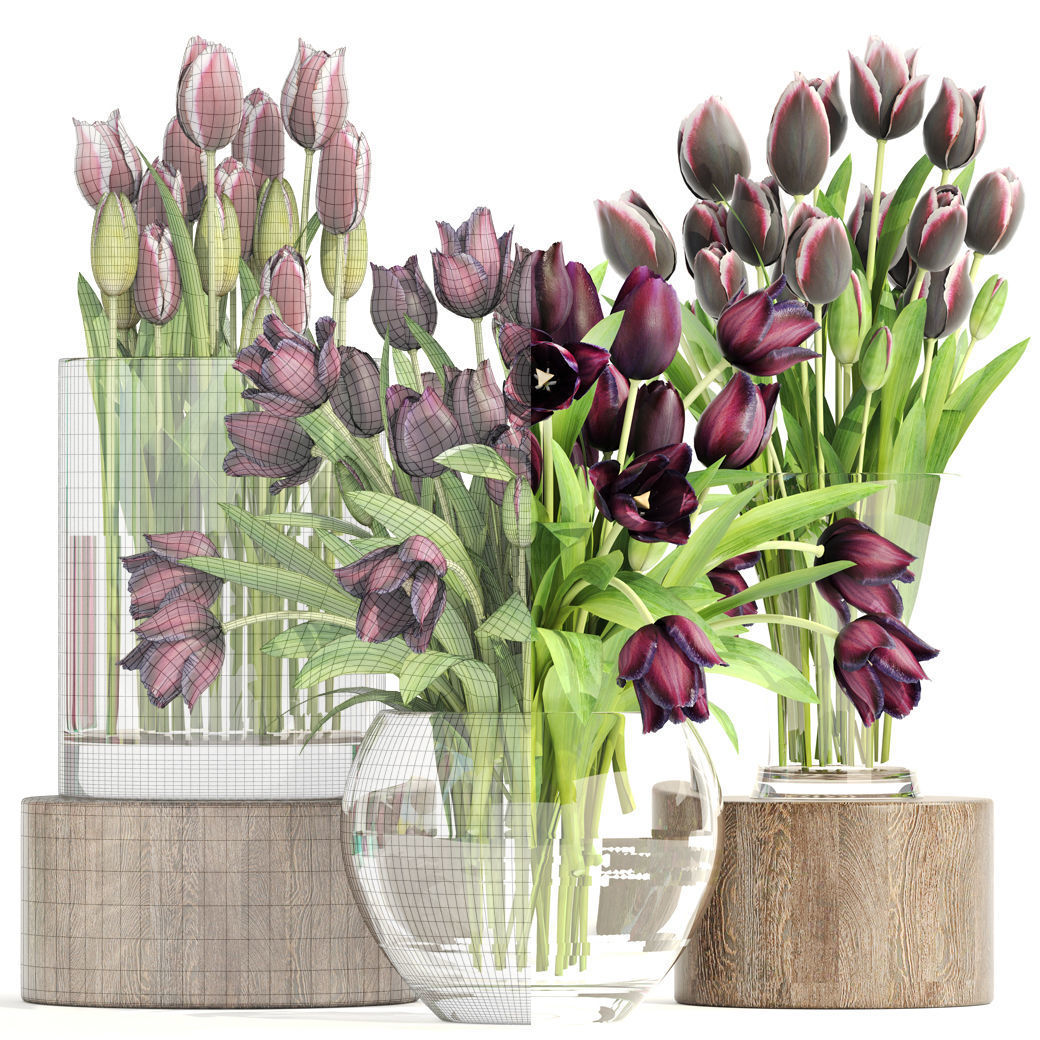 Bouquet of tulips 3 pieces 3D model_3
