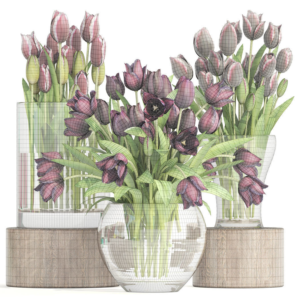 Bouquet of tulips 3 pieces 3D model_7