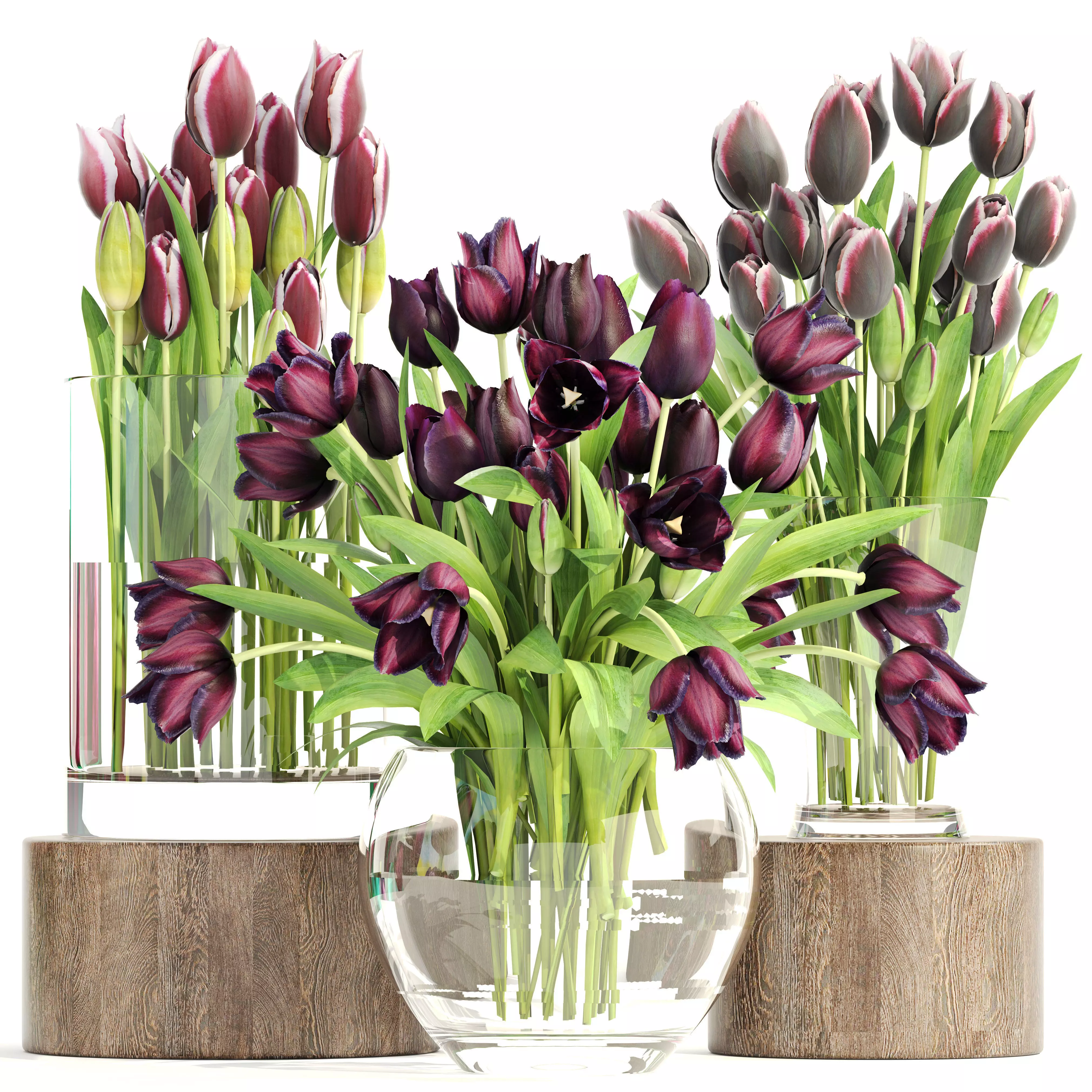 Bouquet of tulips 3 pieces 3D model_0