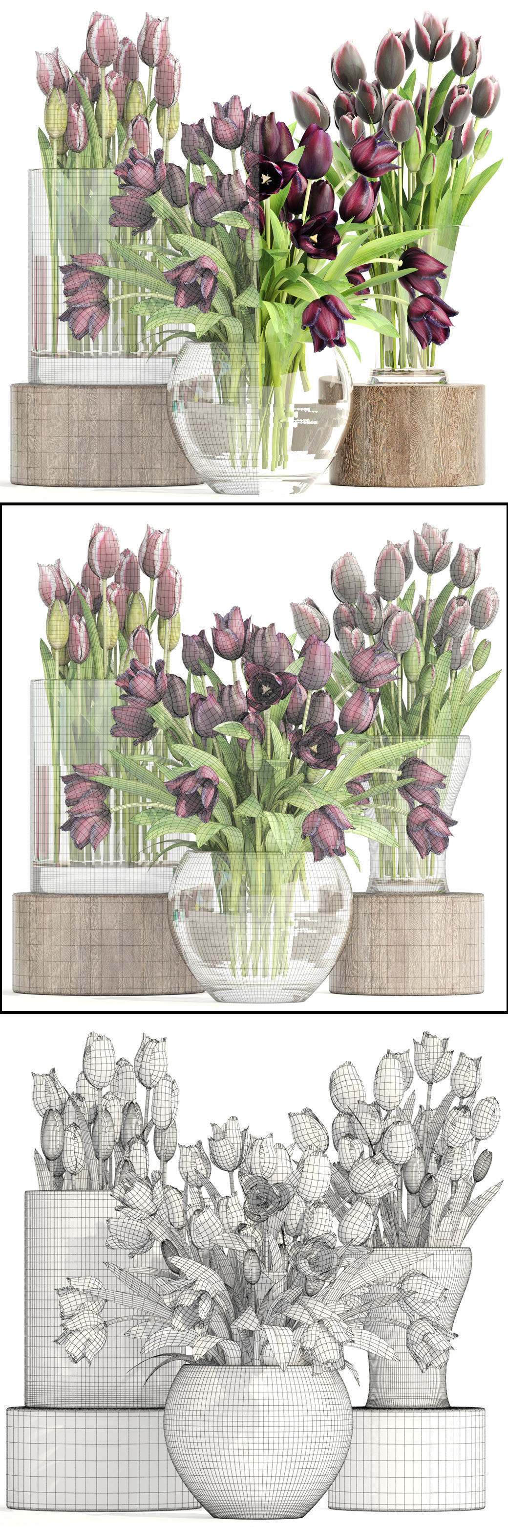 Bouquet of tulips 3 pieces 3D model_6