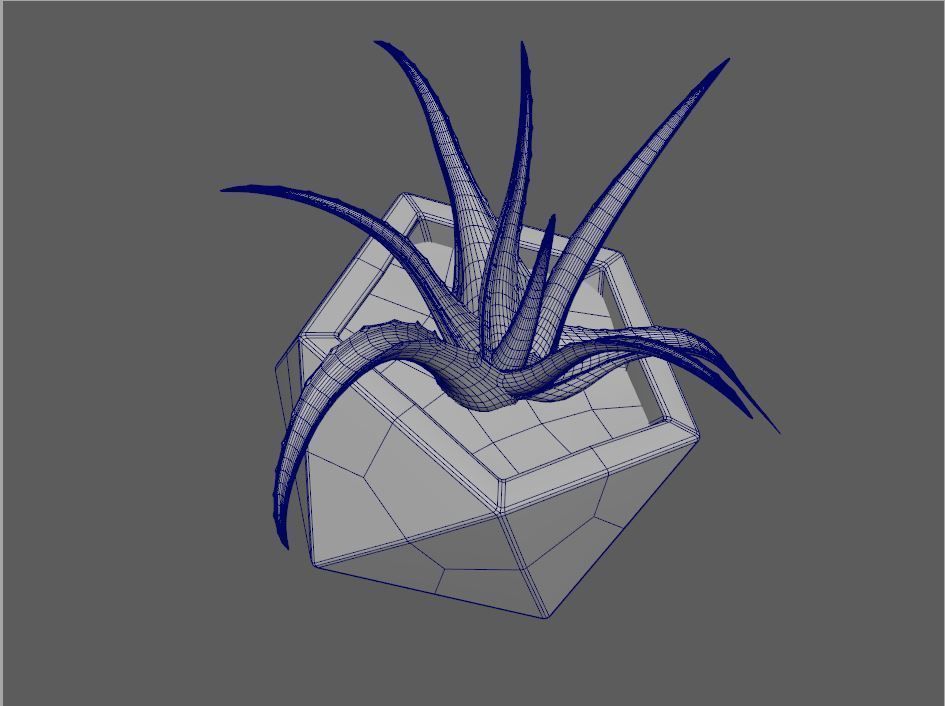 Icosaeder Concrete Potted Cactus 3D model_1