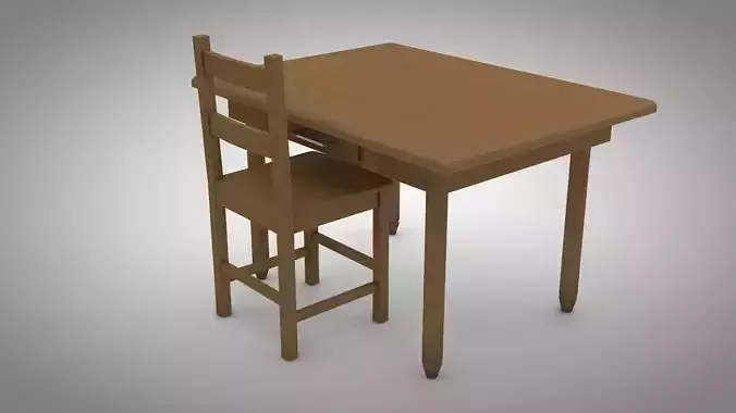 Wood table and chair