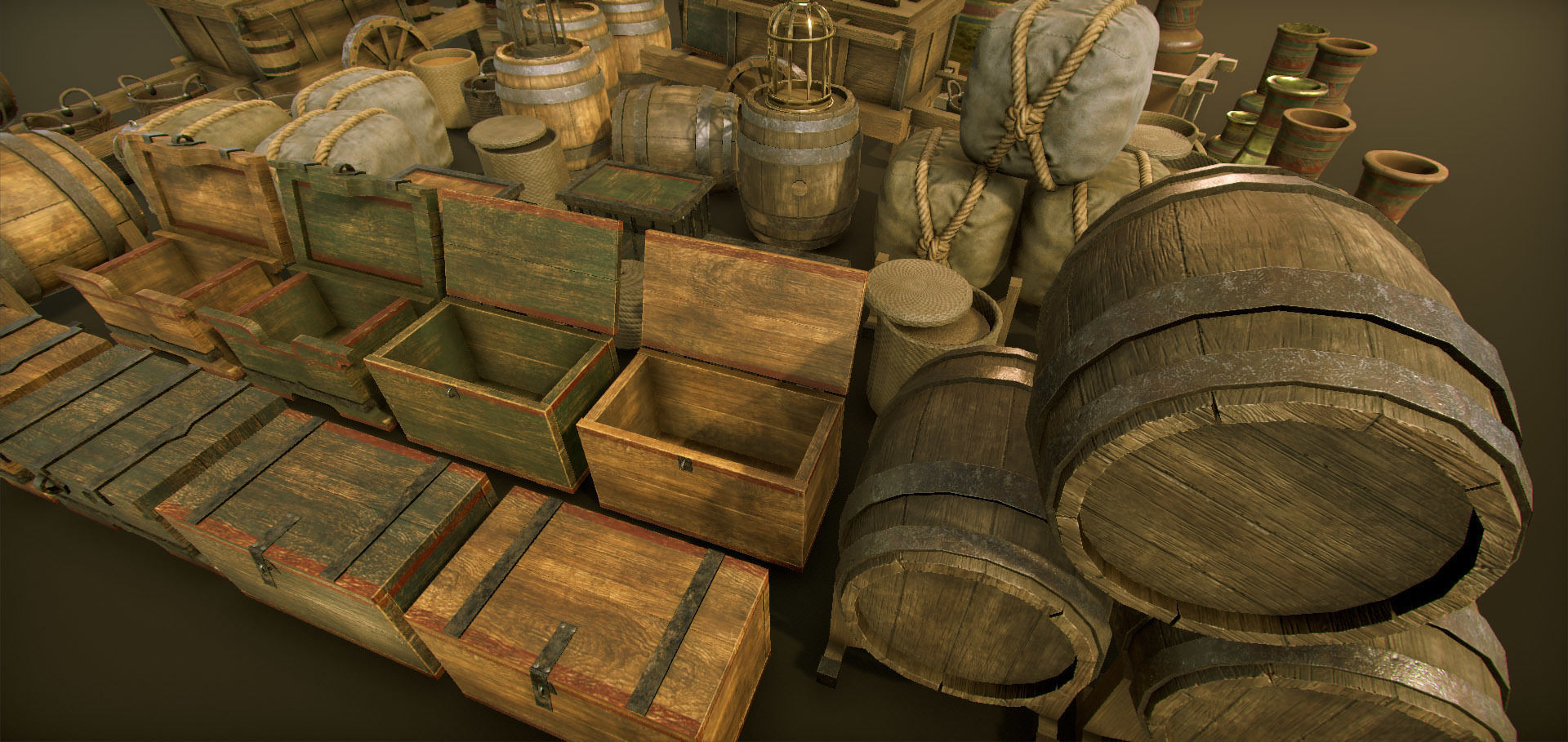 High-quality medieval props Big package Low-poly 3D model_5