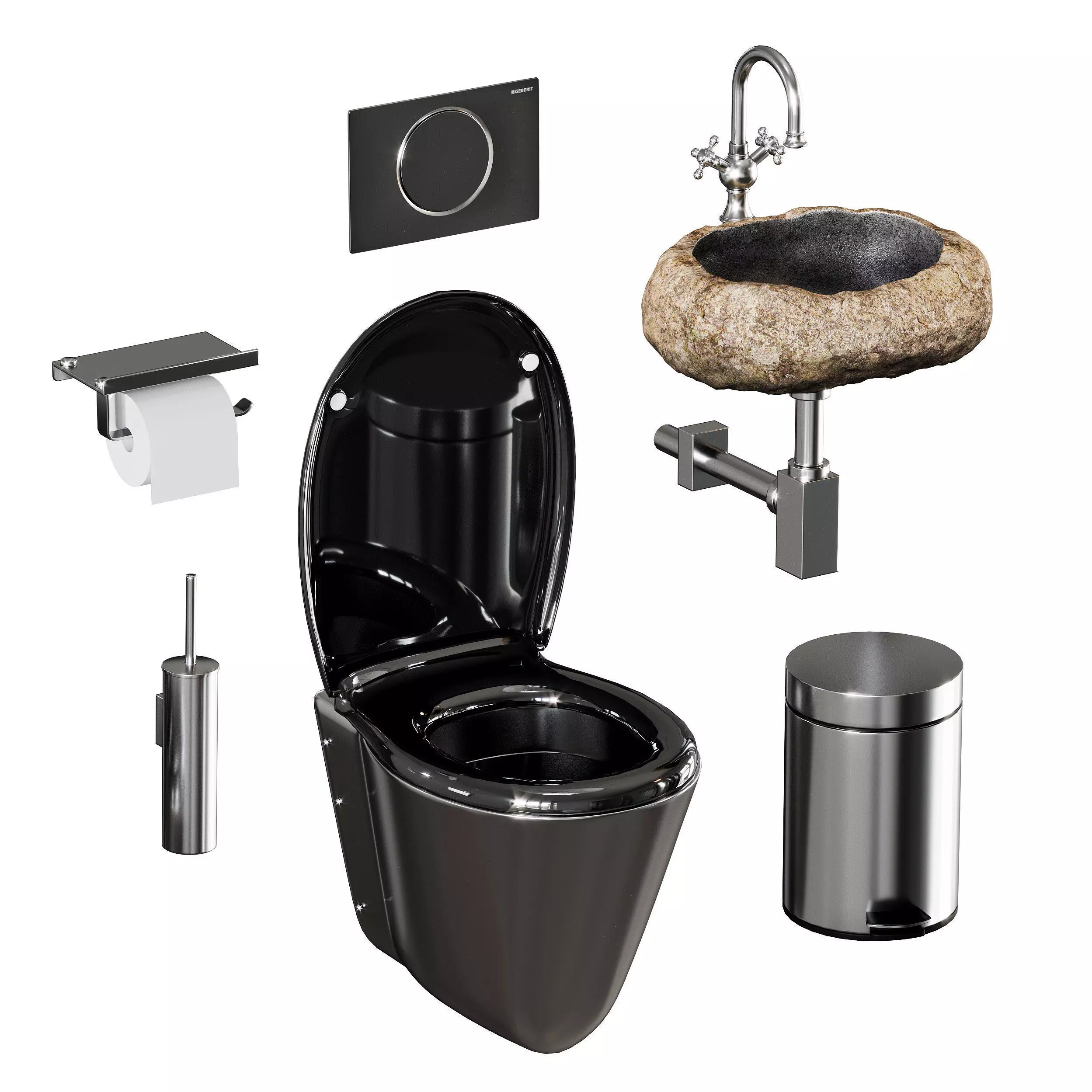 Set of sanitary ware and accessories for bathroom v2 3D model