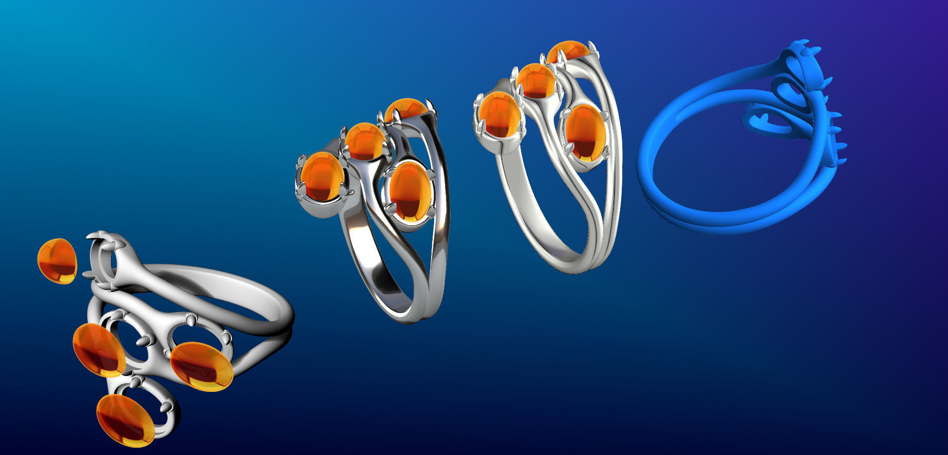 Couple of Oval Shape Cabochon Rings 3D print model_6