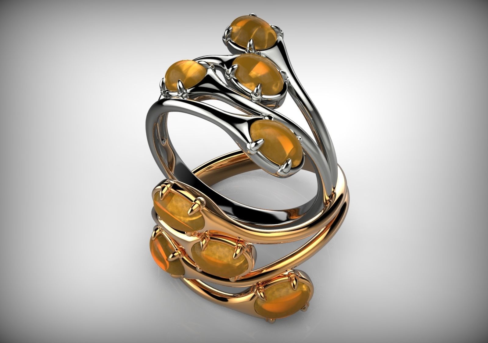 Couple of Oval Shape Cabochon Rings 3D print model_2
