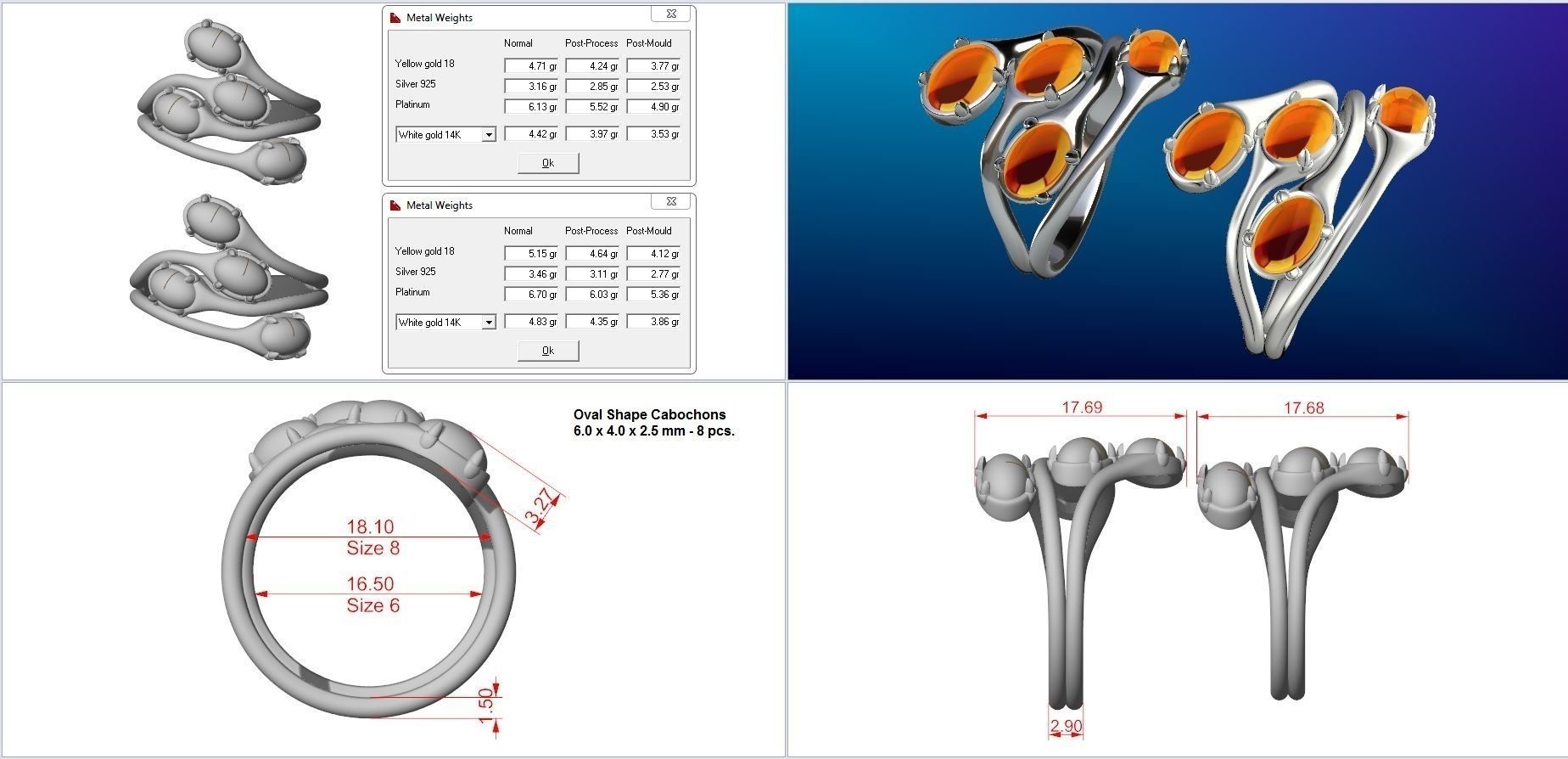 Couple of Oval Shape Cabochon Rings 3D print model_9