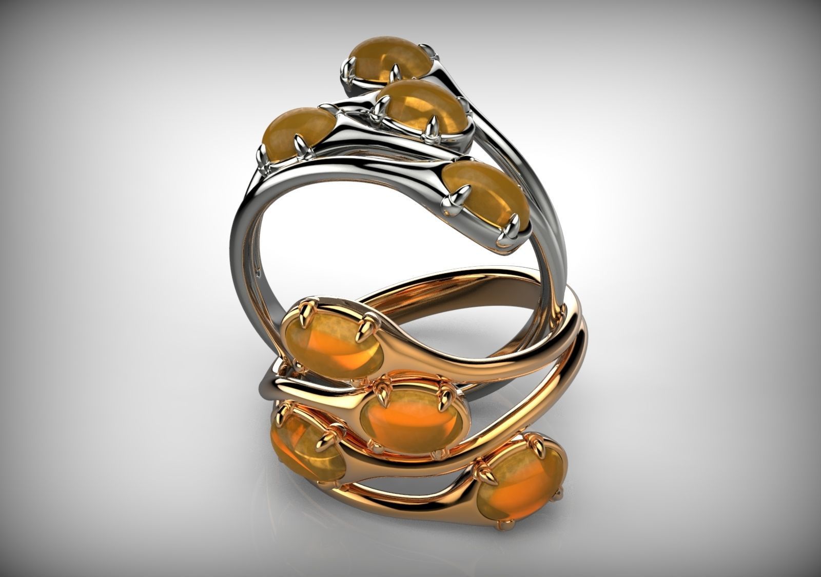 Couple of Oval Shape Cabochon Rings 3D print model_3