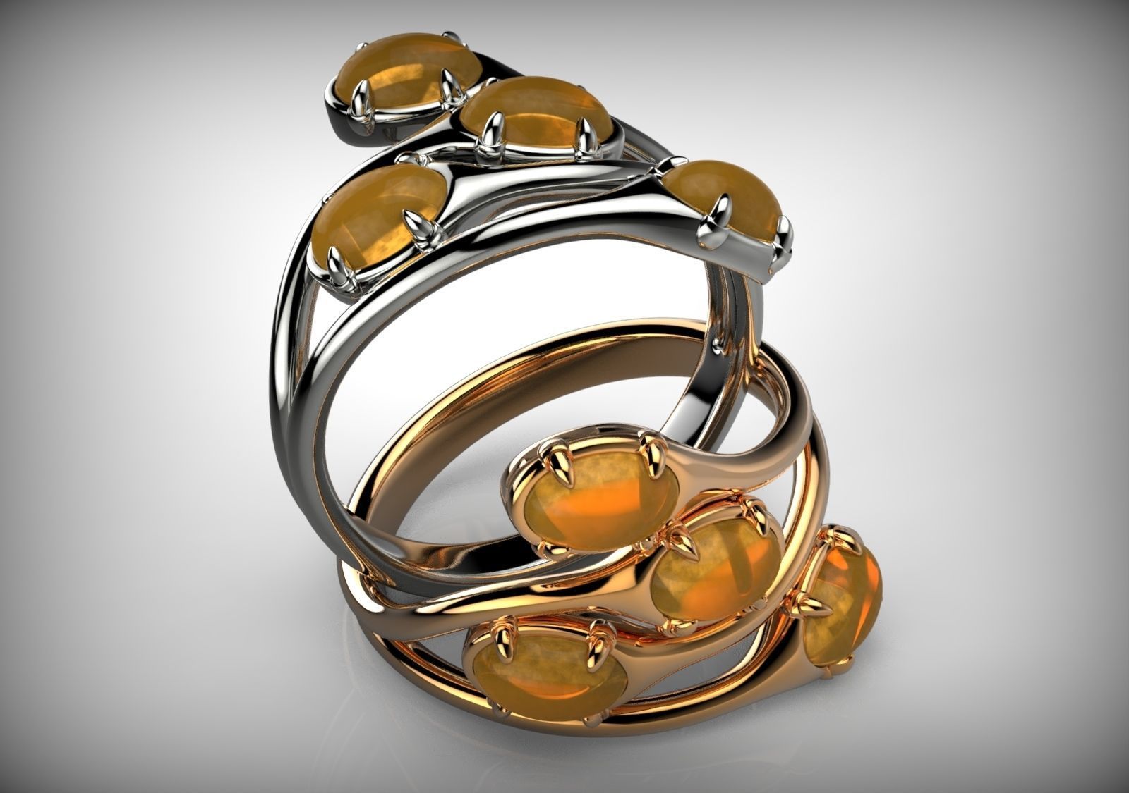 Couple of Oval Shape Cabochon Rings 3D print model_4