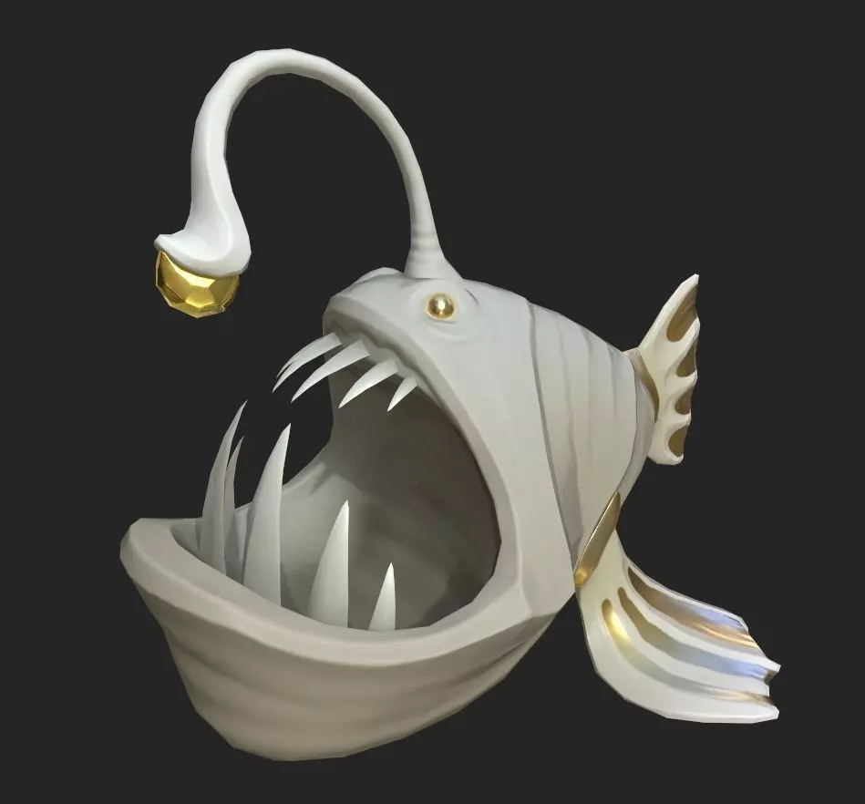 Stylized Anglerfish Statue Low-poly 3D model_0