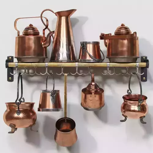 Old Copper Cookwares 3D model