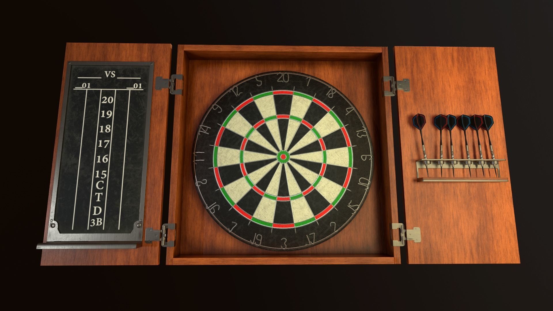 Game Ready Dartboard with Cabinet Low-poly 3D model_2