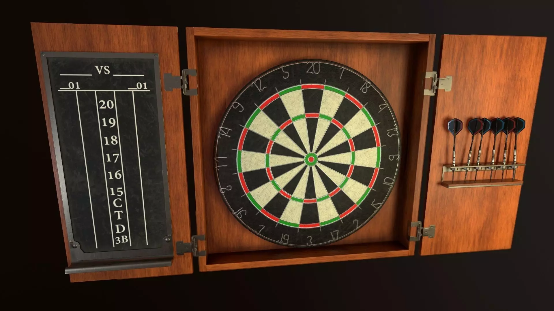 Game Ready Dartboard with Cabinet Low-poly 3D model_0