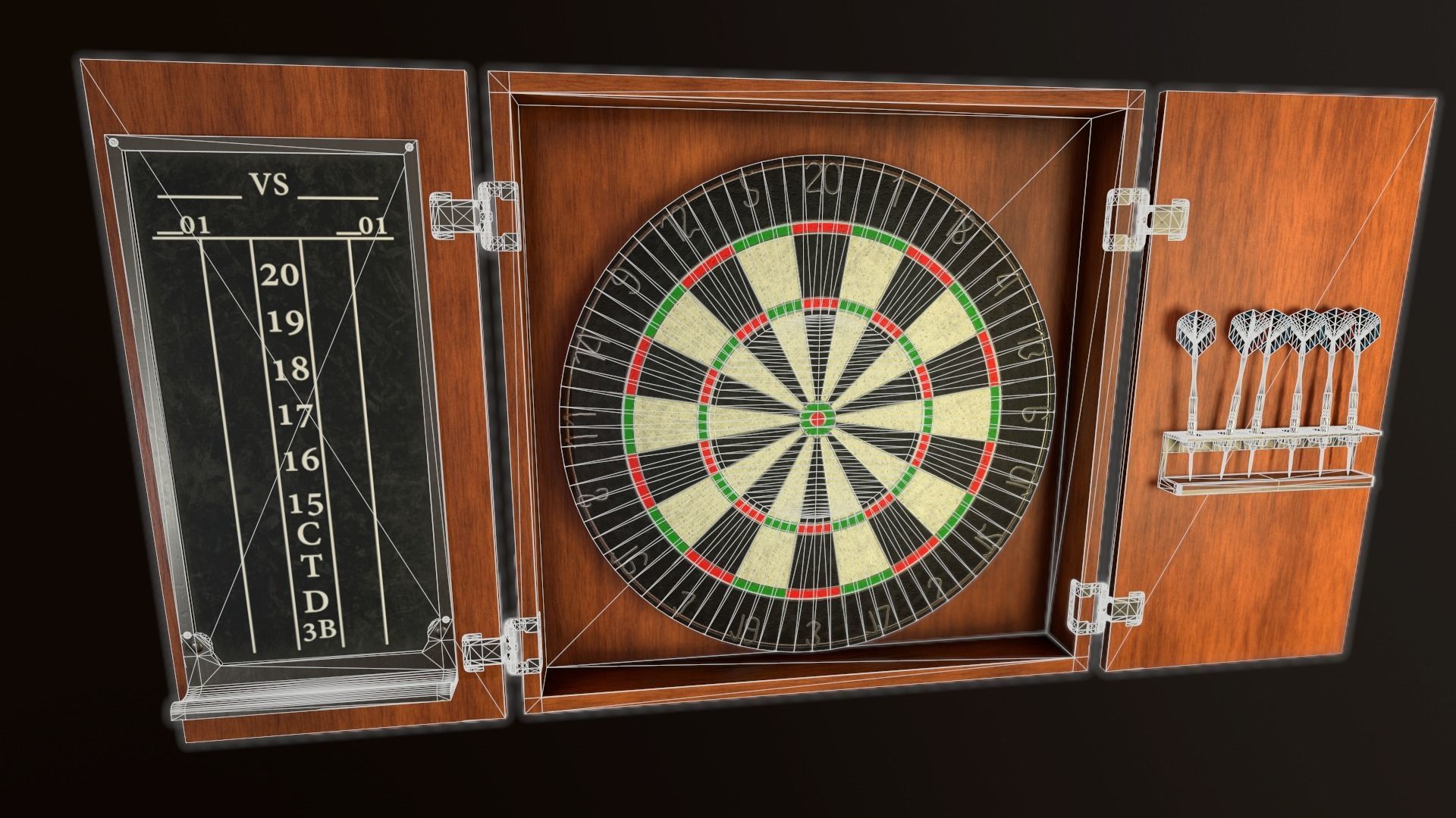 Game Ready Dartboard with Cabinet Low-poly 3D model_6