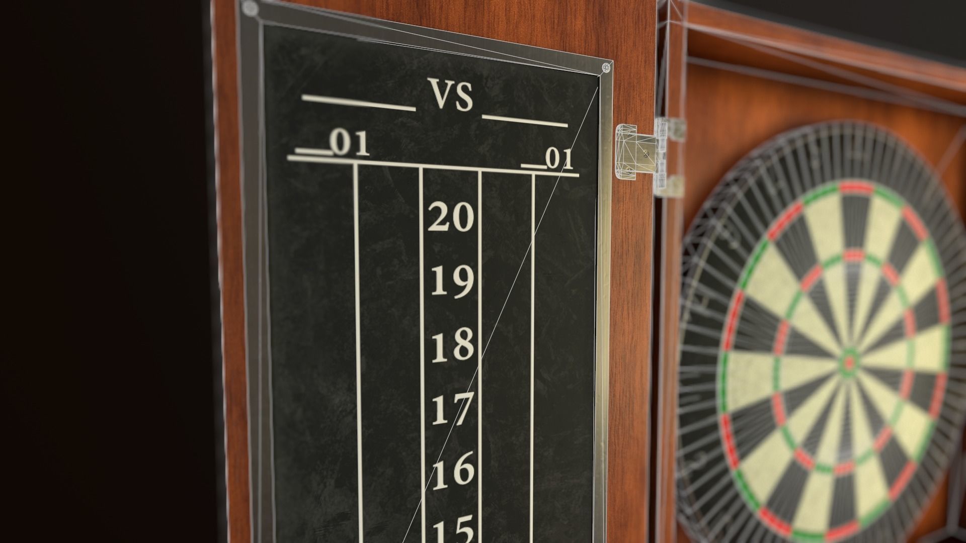 Game Ready Dartboard with Cabinet Low-poly 3D model_7