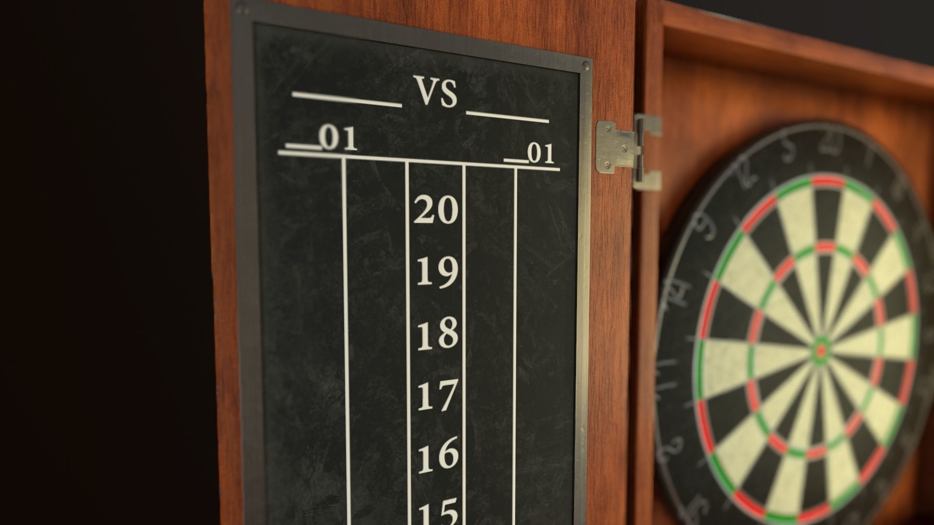 Game Ready Dartboard with Cabinet Low-poly 3D model_4
