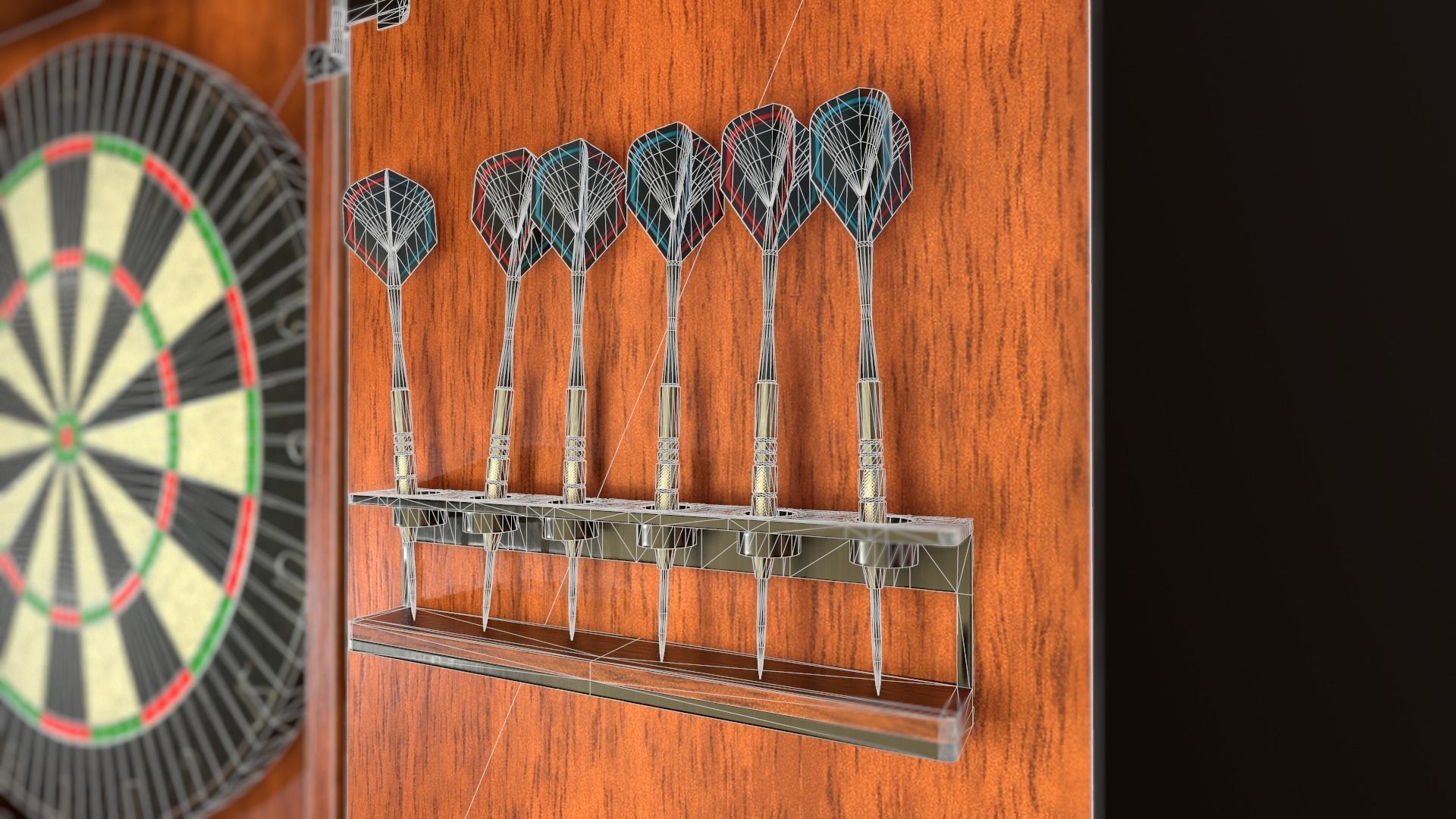 Game Ready Dartboard with Cabinet Low-poly 3D model_8