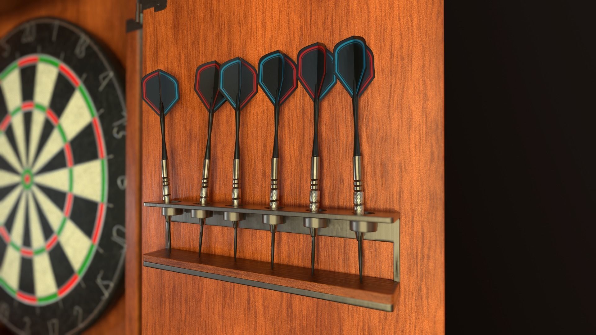 Game Ready Dartboard with Cabinet Low-poly 3D model_3