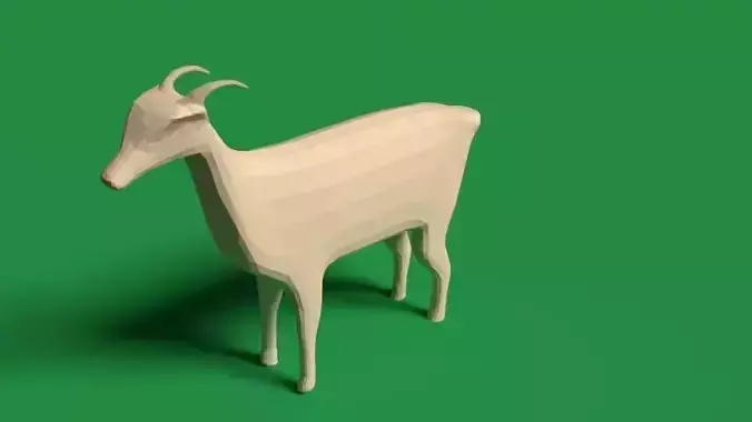 Low Poly 3D Modeled Goat   Wood Carving Style
