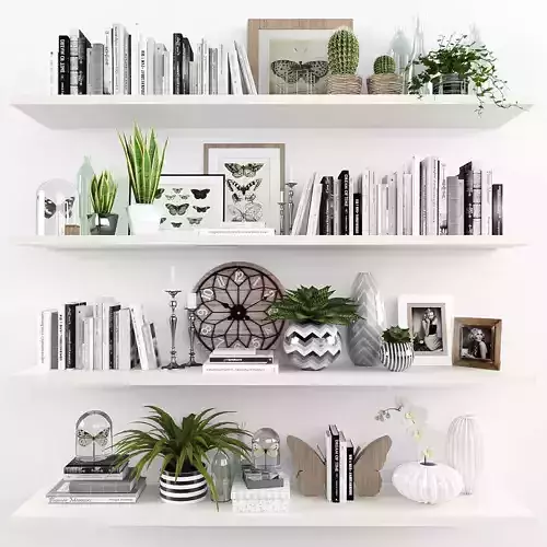 Decorative set-7 shelves with plants and books