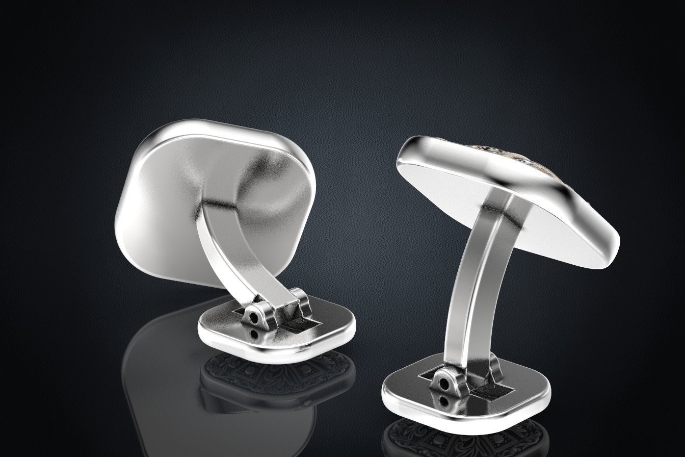 Stylish cufflinks with a cross and stones 324 3D print model_7