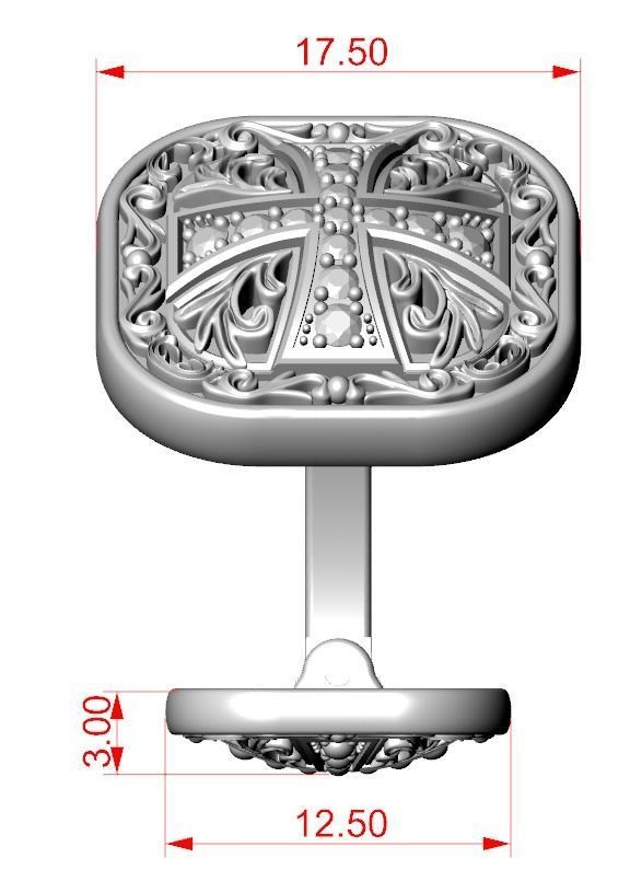 Stylish cufflinks with a cross and stones 324 3D print model_14