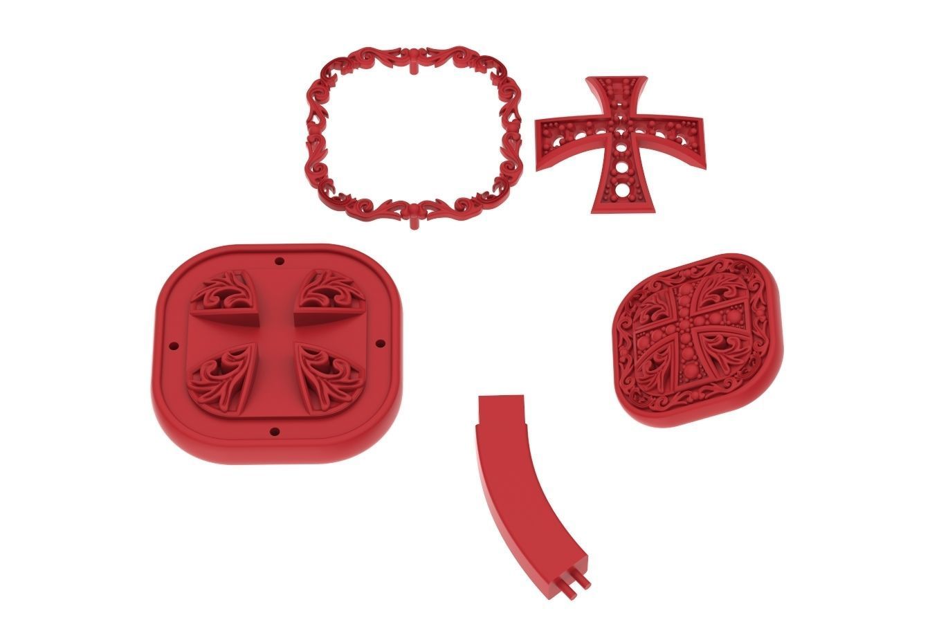 Stylish cufflinks with a cross and stones 324 3D print model_10