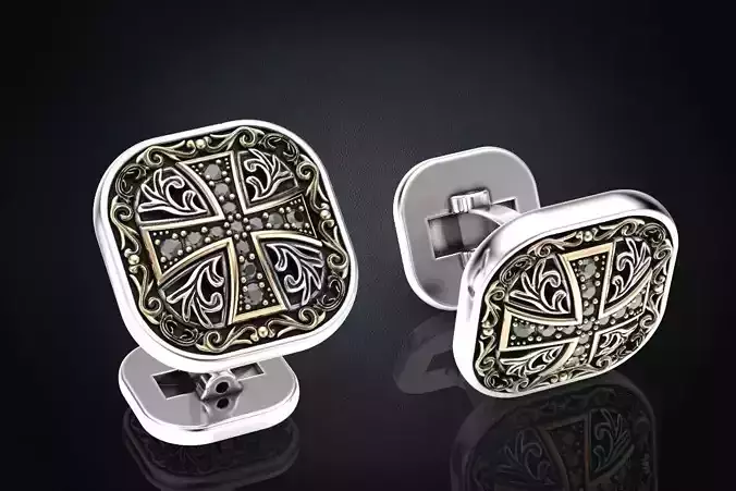 Stylish cufflinks with a cross and stones 324 3D print model