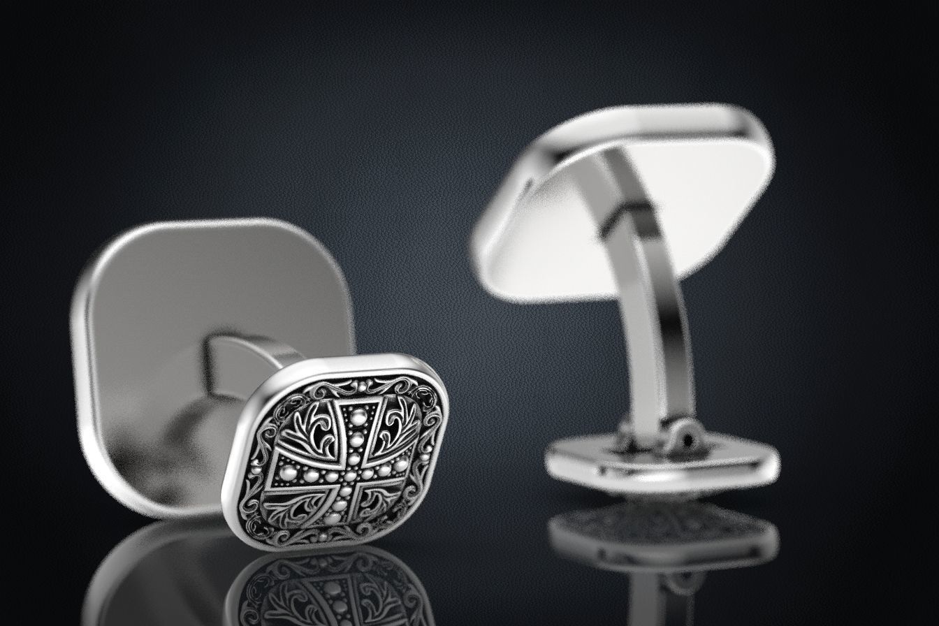 Stylish cufflinks with a cross and stones 324 3D print model_1