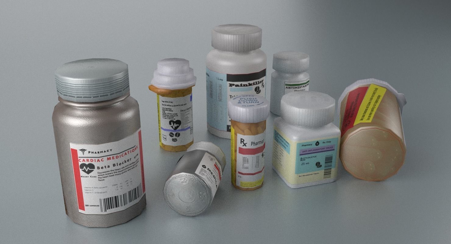Pill Bottle Collection Low-poly 3D model_4