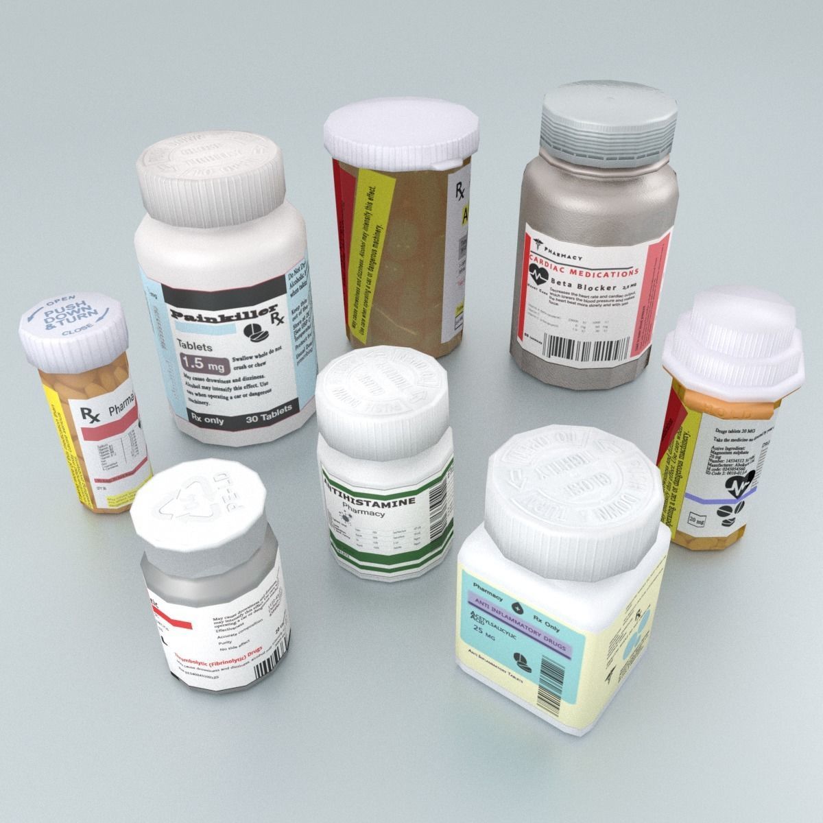 Pill Bottle Collection Low-poly 3D model_10