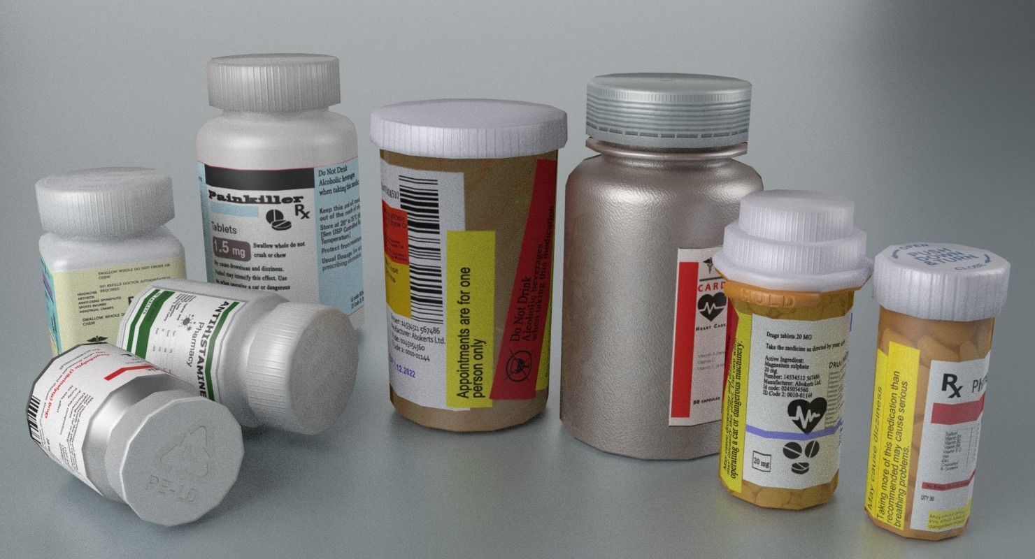 Pill Bottle Collection Low-poly 3D model_7