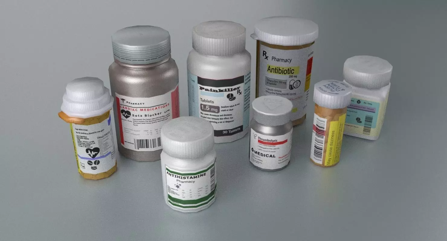Pill Bottle Collection Low-poly 3D model_0