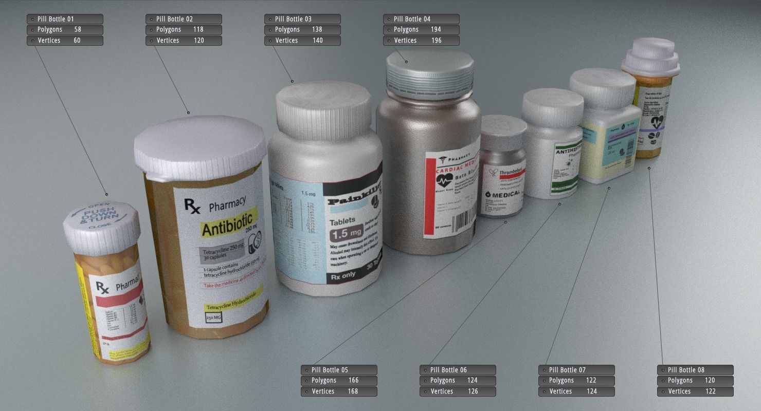 Pill Bottle Collection Low-poly 3D model_1
