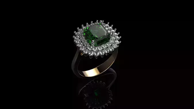 Emerald and Diamond Ring in 18k White Gold