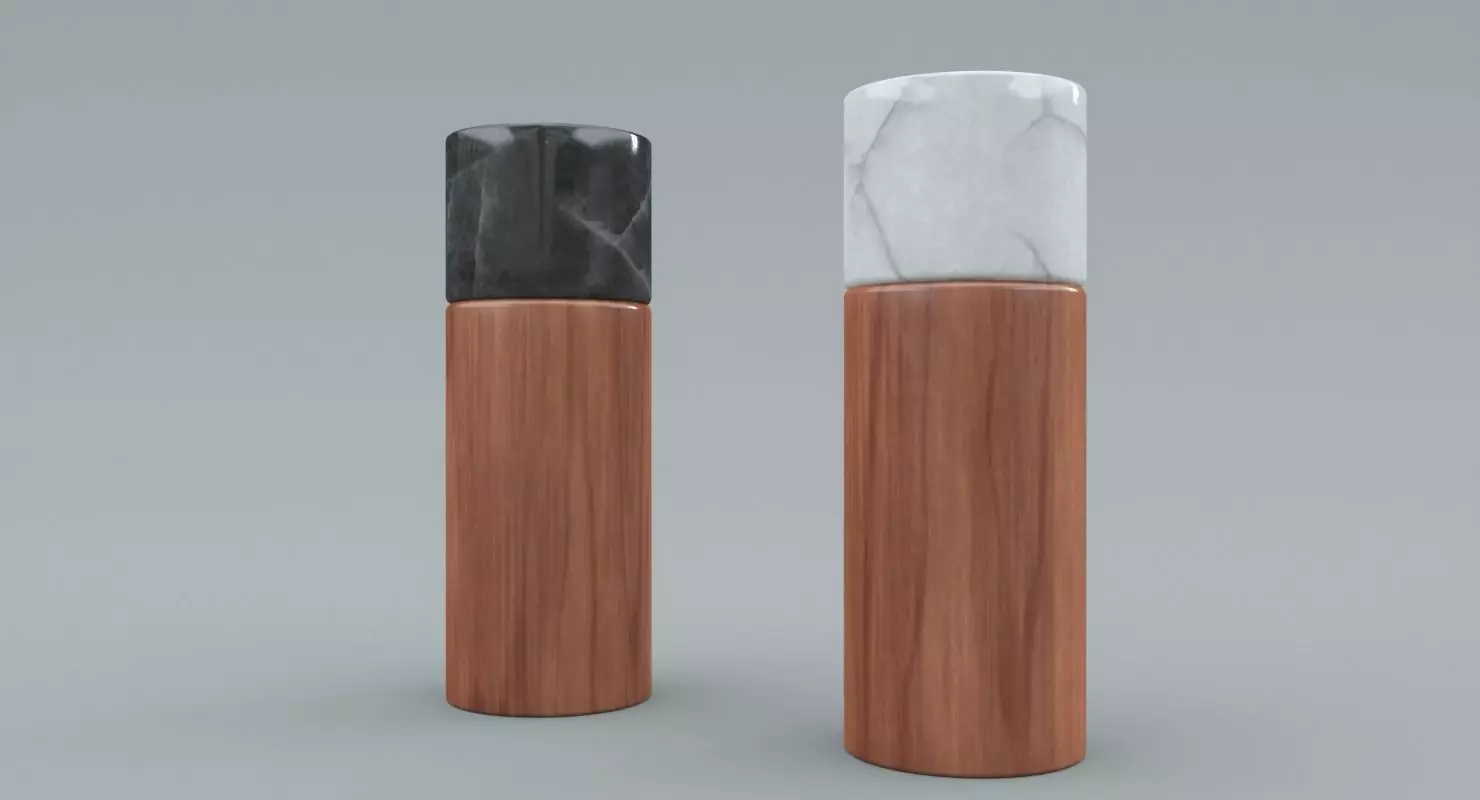 Salt and Pepper Wooden Marble Shaker Low-poly 3D model_0