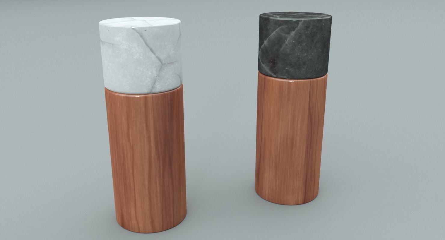 Salt and Pepper Wooden Marble Shaker Low-poly 3D model_5