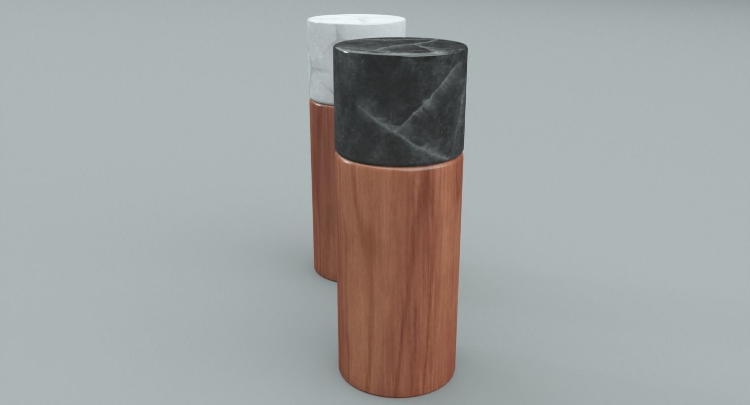 Salt and Pepper Wooden Marble Shaker Low-poly 3D model_6