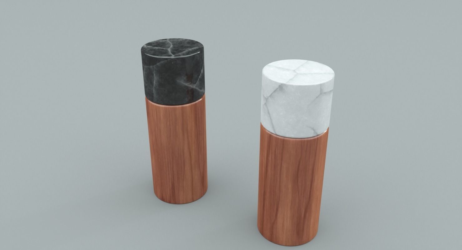 Salt and Pepper Wooden Marble Shaker Low-poly 3D model_2