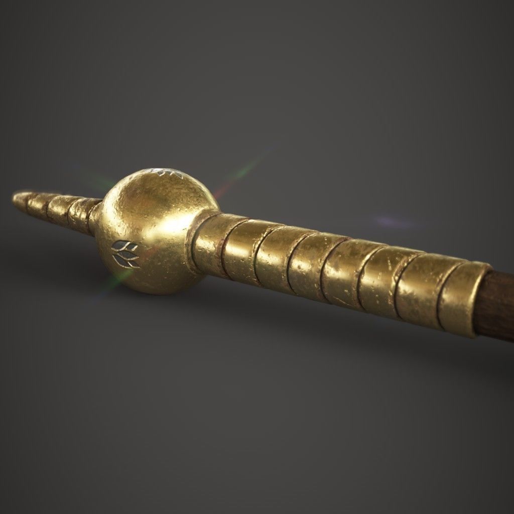 Gold Spear Low-poly 3D model_4