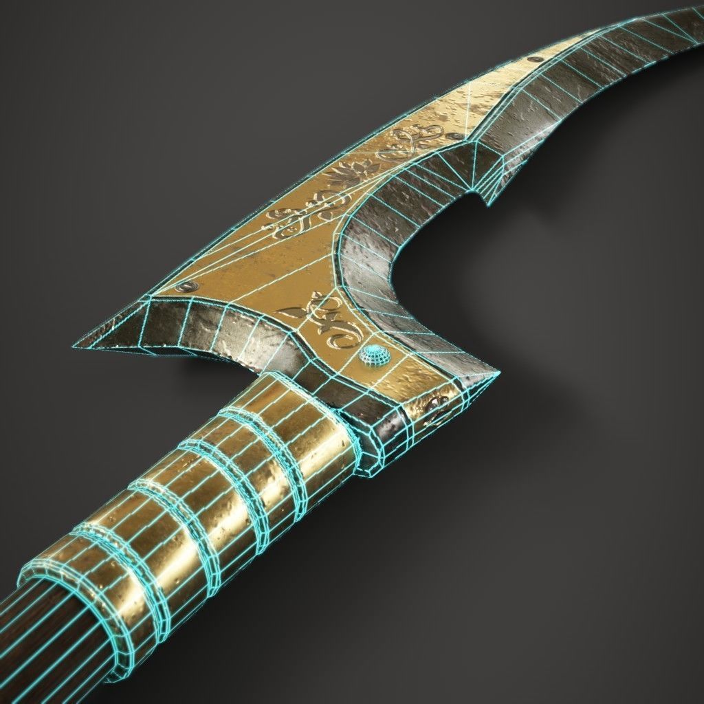 Gold Spear Low-poly 3D model_7