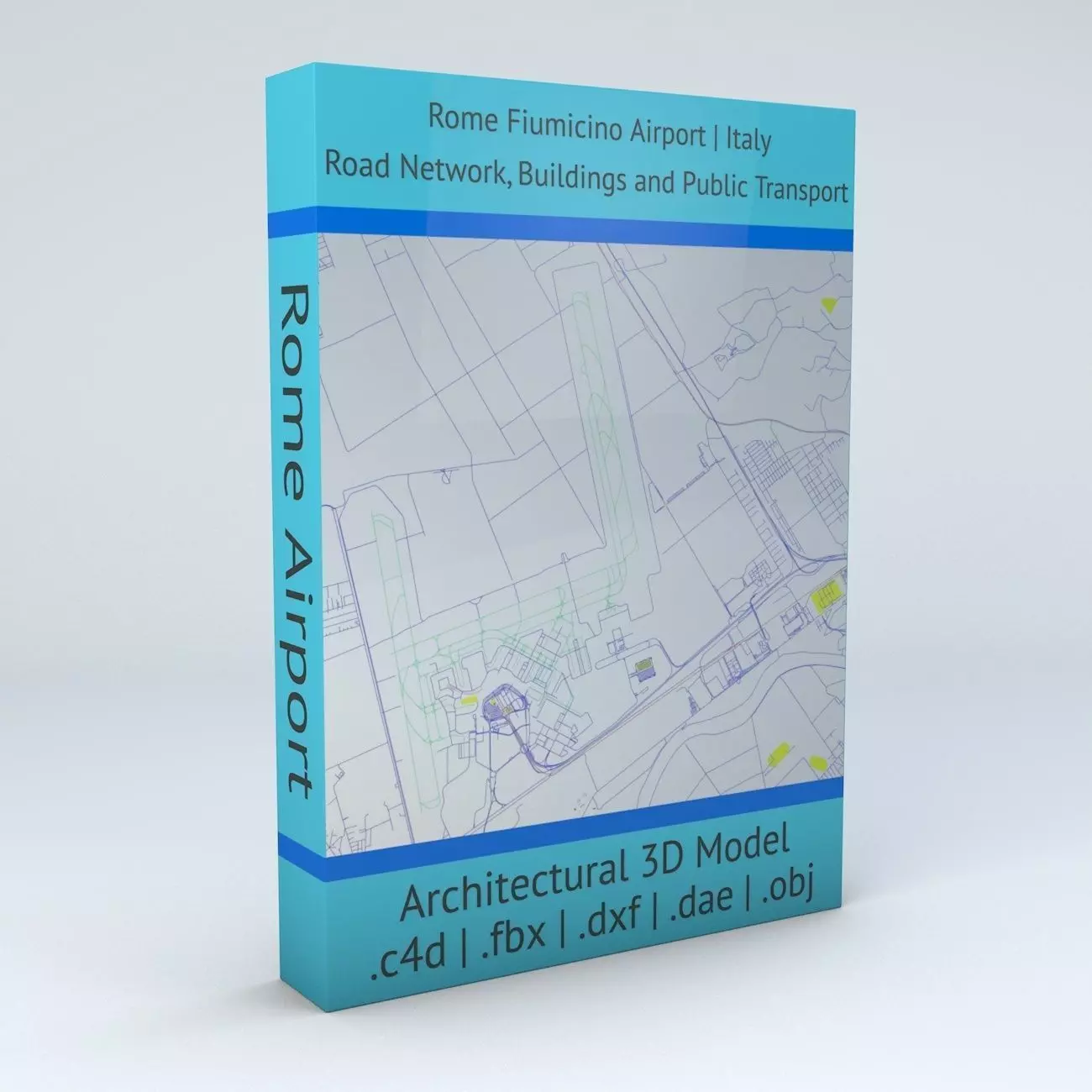Rome Fiumicino FCO Airport Roads Buildings and Public Transport 3D model_0