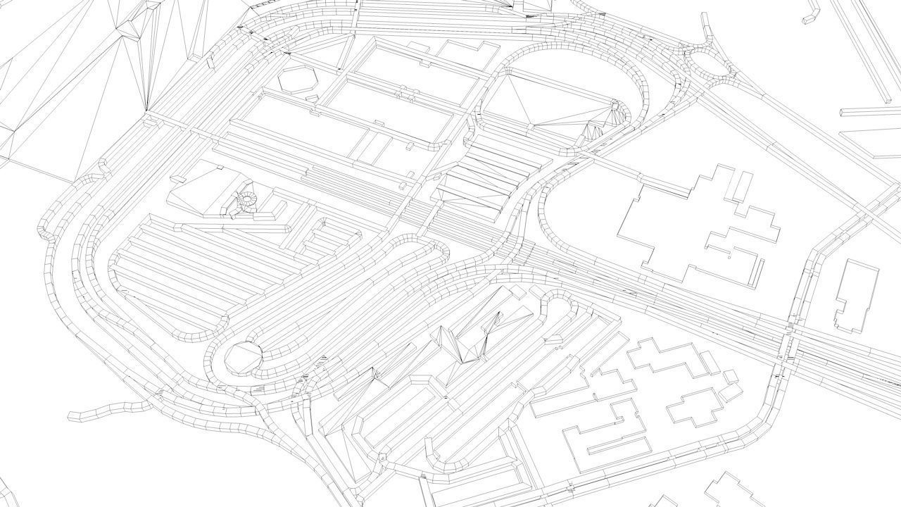 Rome Fiumicino FCO Airport Roads Buildings and Public Transport 3D model_8