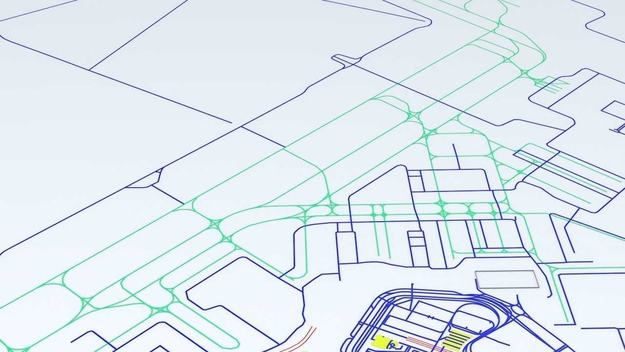 Rome Fiumicino FCO Airport Roads Buildings and Public Transport 3D model_2